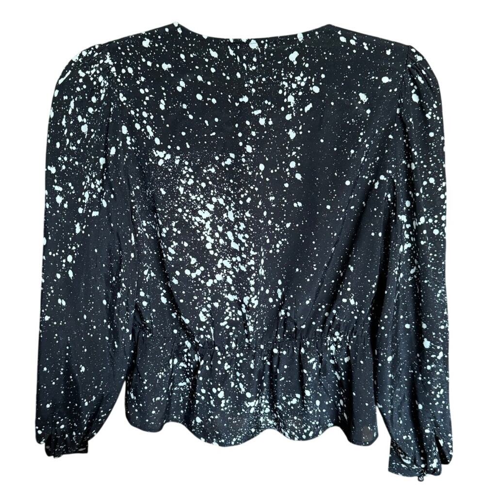 The Kooples Paint Splatter Peplum Blouse Black White Size 1 Small - Picture 6 of 11